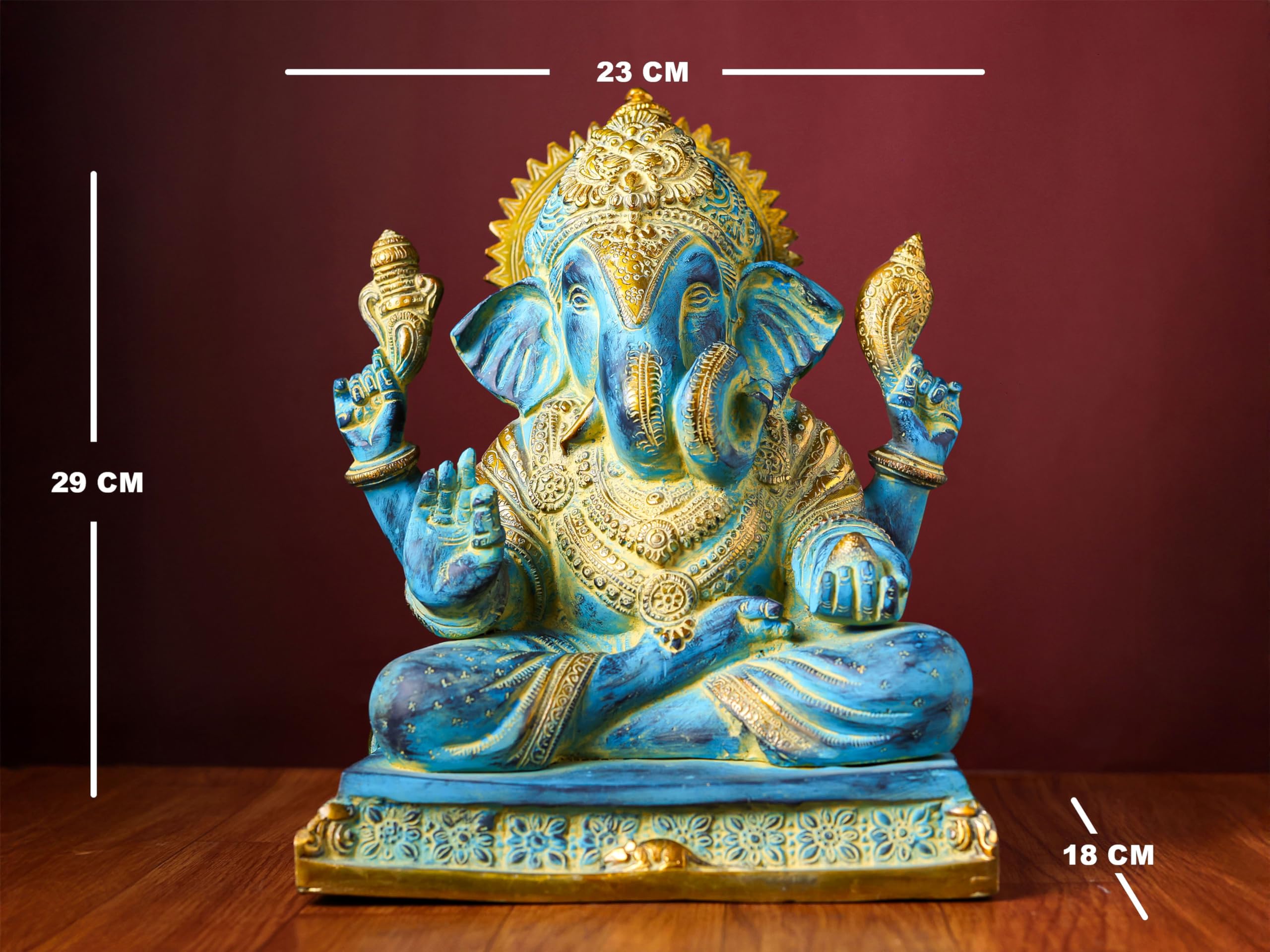 Brass Ganesha Statue With Mosaic, 29 Cm Brass Blue Golden Finish Ganesh Statue, Ganpati Idol, Good Luck Gift For New Beginnings,